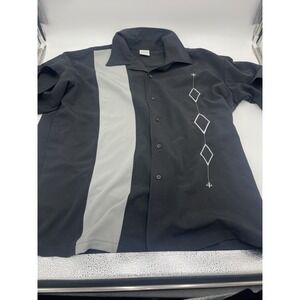 Designs by Attila Button Up Shirt Men's XL Black Gray Panel Geometric Retro